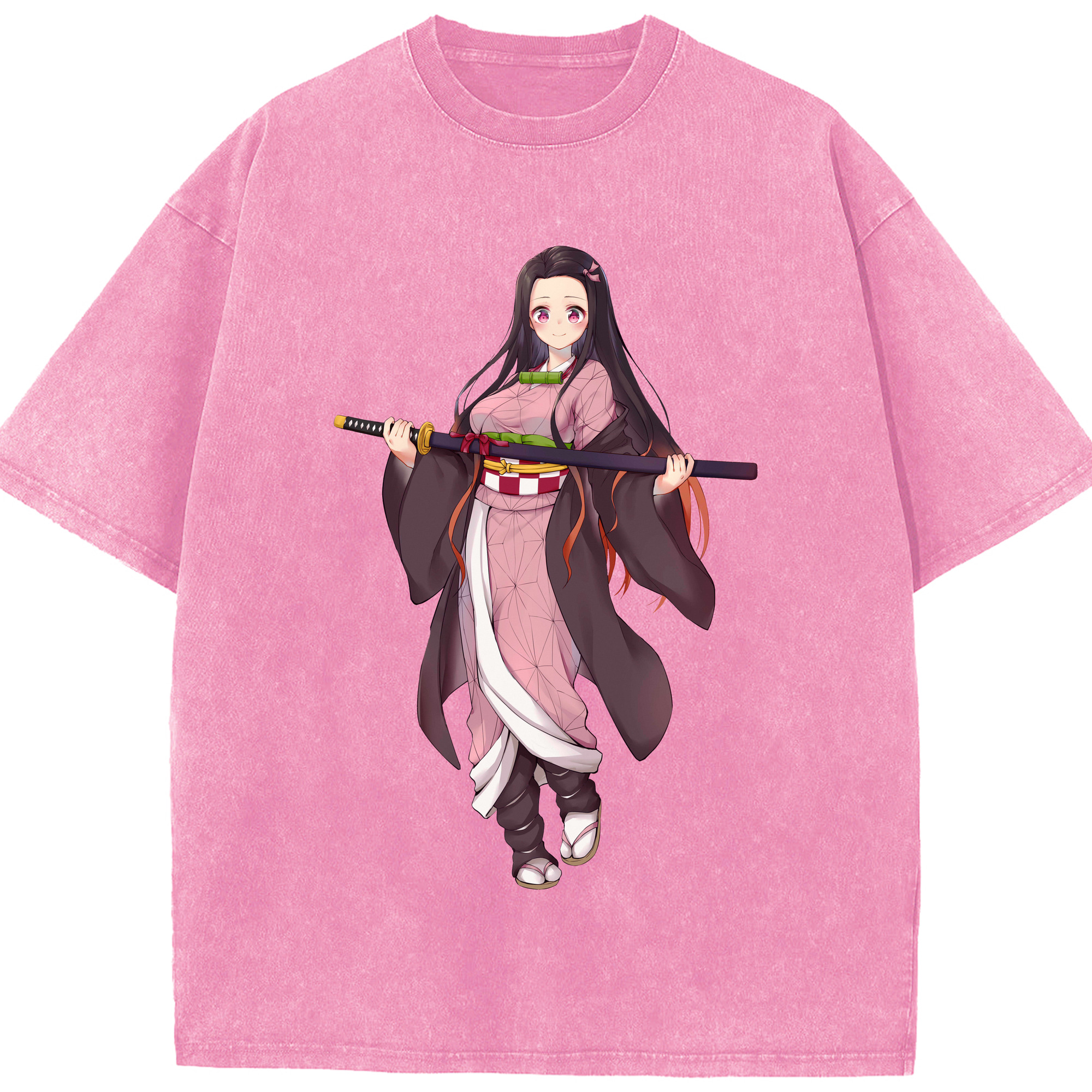 （画像用） 鬼滅の刃（きめつのやいば）竈門 禰󠄀豆子／かまど ねずこ Kamado Nezuko 綿100% ヴィンテージ風 半袖Tシャツ（フロントプリント）